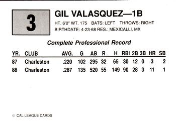 1989 Cal League #3 Gil Valasquez Back