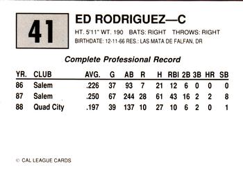 1989 Cal League #41 Ed Rodriguez Back