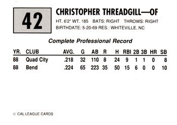 1989 Cal League #42 Christopher Threadgill Back