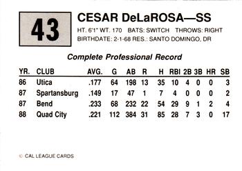 1989 Cal League #43 Cesar DeLaRosa Back