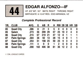1989 Cal League #44 Edgar Alfonzo Back