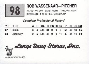 1989 Cal League #98 Rob Wassenaar Back