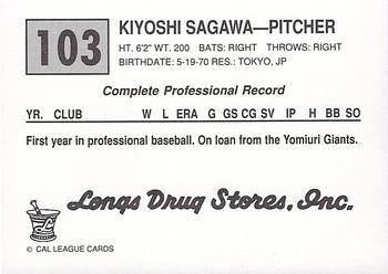 1989 Cal League #103 Kiyoshi Sagawa Back