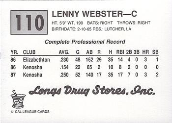 1989 Cal League #110 Lenny Webster Back