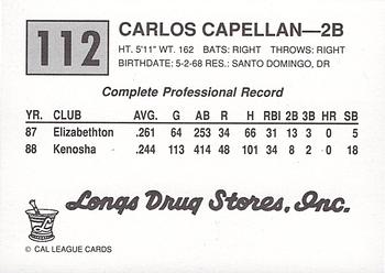 1989 Cal League #112 Carlos Capellan Back