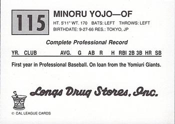 1989 Cal League #115 Minoru Yojo Back