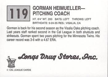 1989 Cal League #119 Gorman Heimueller Back