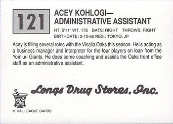 1989 Cal League #121 Acey Kohlogi Back
