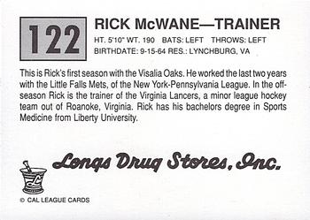 1989 Cal League #122 Rick McWane Back