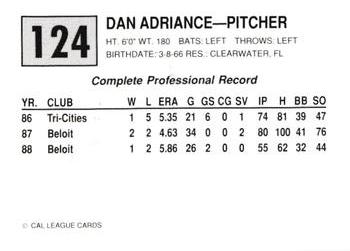 1989 Cal League #124 Dan Adriance Back