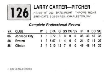 1989 Cal League #126 Larry Carter Back