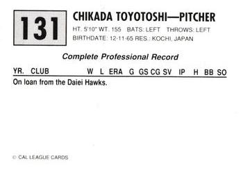 1989 Cal League #131 Toyotoshi Chikada Back