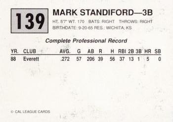 1989 Cal League #139 Mark Standiford Back