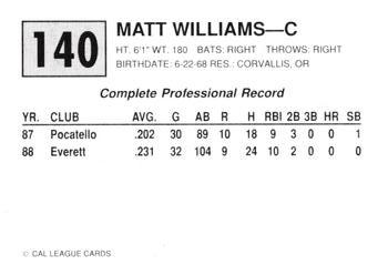 1989 Cal League #140 Matt Williams Back