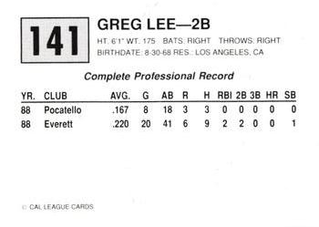 1989 Cal League #141 Greg Lee Back