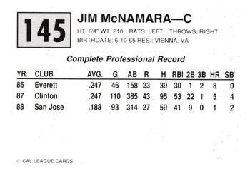 1989 Cal League #145 Jim McNamara Back