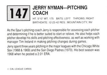 1989 Cal League #147 Jerry Nyman Back