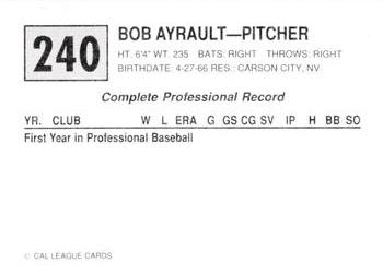 1989 Cal League #240 Bob Ayrault Back