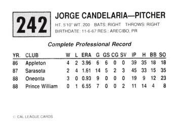 1989 Cal League #242 Jorge Candelaria Back