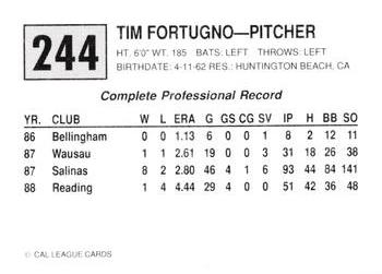 1989 Cal League #244 Tim Fortugno Back