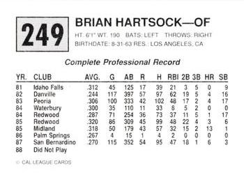 1989 Cal League #249 Brian Hartsock Back