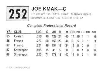 1989 Cal League #252 Joe Kmak Back