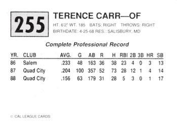 1989 Cal League #255 Terence Carr Back