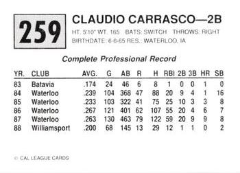1989 Cal League #259 Claudio Carrasco Back