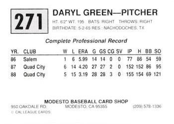 1989 Cal League #271 Daryl Green Back