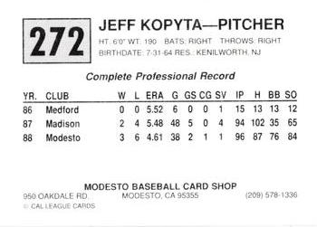 1989 Cal League #272 Jeff Kopyta Back