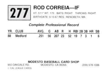 1989 Cal League #277 Rod Correia Back