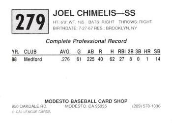1989 Cal League #279 Joel Chimelis Back