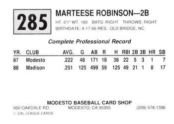 1989 Cal League #285 Marteese Robinson Back