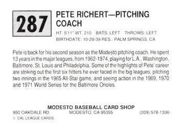 1989 Cal League #287 Pete Richert Back