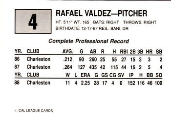 1989 Cal League #4 Rafael Valdez Back