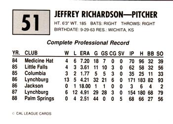 1989 Cal League #51 Jeffrey Richardson Back