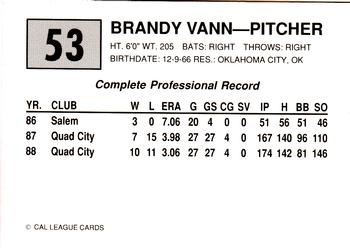 1989 Cal League #53 Brandy Vann Back
