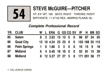 1989 Cal League #54 Steve McGuire Back