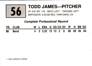 1989 Cal League #56 Todd James Back