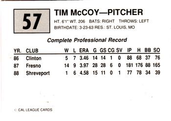 1989 Cal League #57 Tim McCoy Back