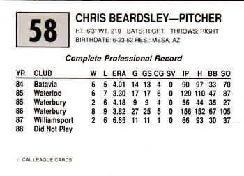 1989 Cal League #58 Chris Beasley Back