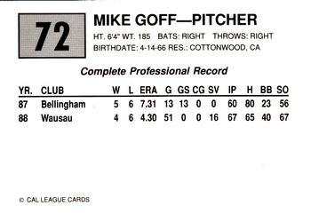 1989 Cal League #72 Mike Goff Back