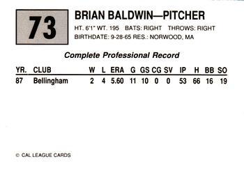 1989 Cal League #73 Brian Baldwin Back