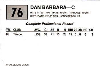 1989 Cal League #76 Dan Barbara Back