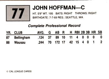 1989 Cal League #77 John Hoffman Back