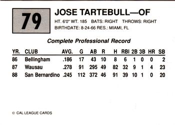 1989 Cal League #79 Jose Tartabull  Back