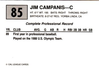 1989 Cal League #85 Jim Campanis Back
