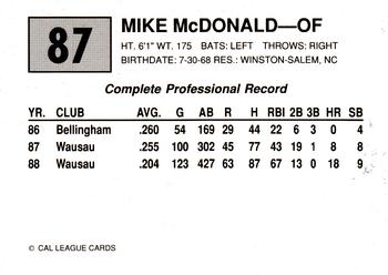 1989 Cal League #87 Mike McDonald Back