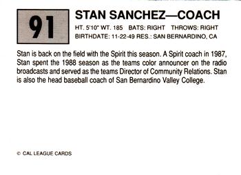 1989 Cal League #91 Stan Sanchez Back