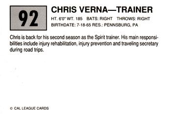1989 Cal League #92 Chris Verna Back